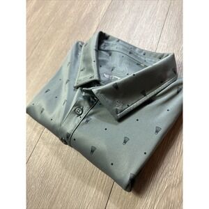 Swannies Golf Performance Polo Shirt Large‎ L Badminton All Over Print Gray